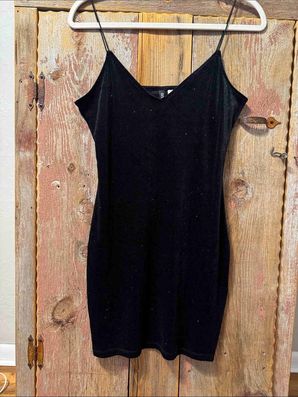 H&M Black Velvet Mini Slip Dress, stretchy, small, sparkles